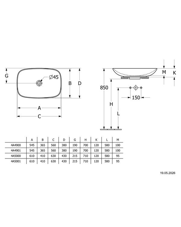 Auflegewaschtisch Villeroy & Boch Loop & Friends Stone white matt Cleaneffekt image number 1