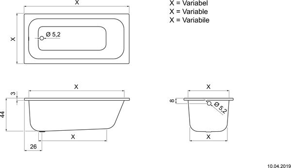 Badewanne Schmidlin Norm Classic Vario weiss image number 1