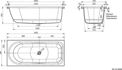 Baignoire Schmidlin Ocean 160 x 70 cm Ciment satin&eacute;