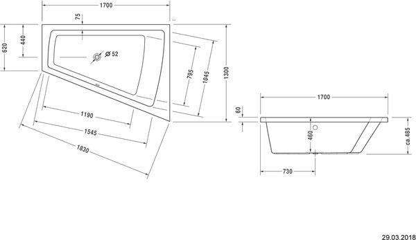 Baignoire d'angle Whirlpool Duravit Paiova blanc image number 1