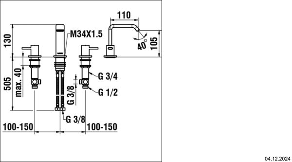 Dreilochbatterie Laufen Meda Titanschwarz&nbsp;matt PVD image number 1