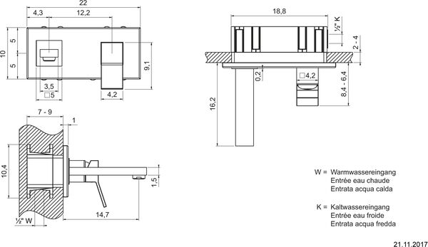 Wandmischer-Endmontageset Gessi Rettangolo K ½" verchromt image number 1