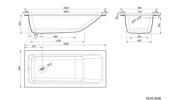 Badewanne Schmidlin Contura Comfort Weiss image number 1