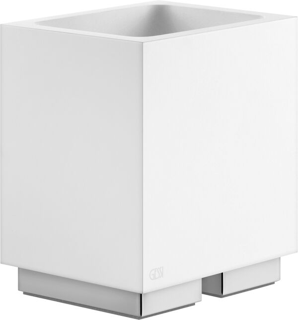 Portabicchiere Gessi Rettangolo, Bicchiere in corian bianco, modello d'appoggio image number 0