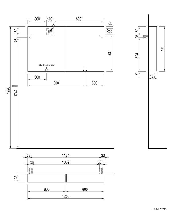 Spiegelschrank Alterna luuna LED plus mit Unter/Oberleuchte Cubanit grey Lichtfarbe stufenlos verstellbar 2700-6500 K image number 1