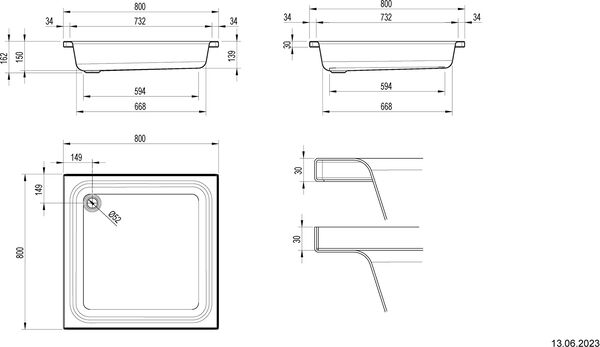 Receveur de douche Schmidlin avec rebords 80 x 80 cm Blanc image number 1
