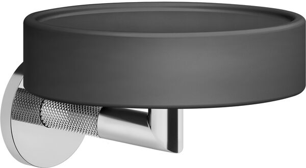 Portasapone Gessi Anello, bacinella in vetro nero opaco, modello a parete, rosetta rotonda image number 0