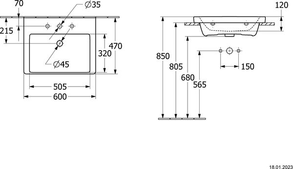 Lavabo pour meubles Villeroy & Boch Subway 3.0 60 x 47 cm Blanc image number 1