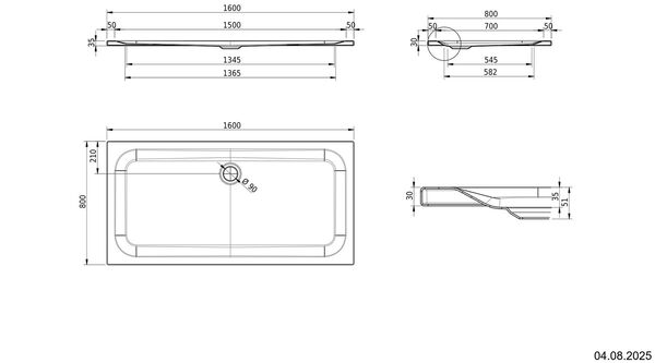 Receveur de douche Schmidlin 160 x 80 cm Blanc Fond antid&eacute;rapant Antigliss Pro image number 1