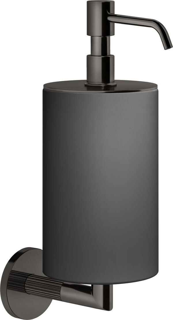 Distributore di sapone Gessi Ingranaggio, recipiente in vetro nero opaco, modello a parete, rosett image number 0