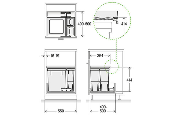 Suter Inox Müllex X-Line, Set X55 L5 Basic, Einbauhöhe 414 mm image number 2
