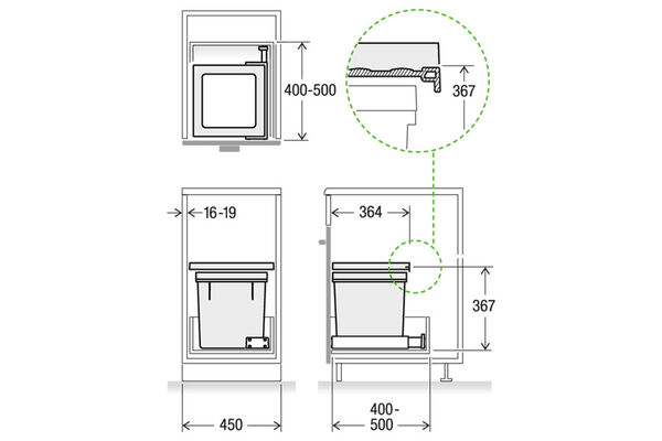 Suter Inox Müllex X-Line, Set X45 M35 Basic, Einbauhöhe 367 mm image number 2