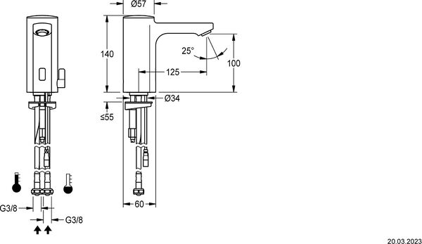Commande de lavabo KWC F5EM1004 robinet poussoir chromé - disponible dans  le catalogue en ligne