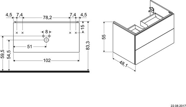 Waschtischmöbel L-Cube Taupe image number 1