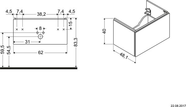 Meuble sous-lavabo L-Cube gris béton mat image number 1